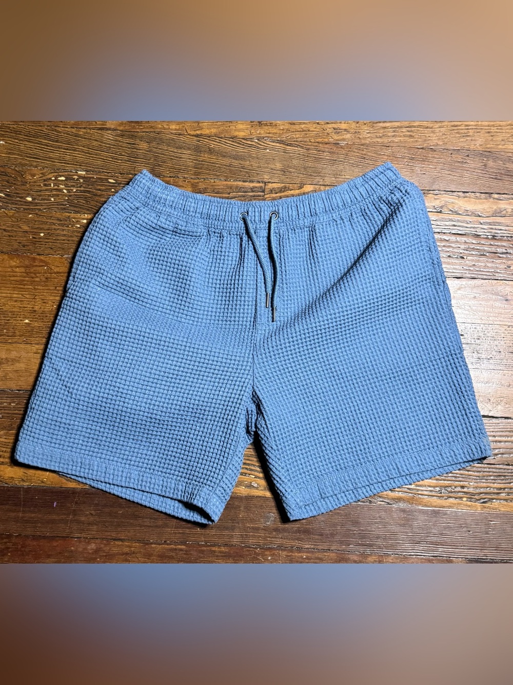 Negative Space Waffle Shorts Medium Slate Blue Lounge Casual Knit Weave Preppy